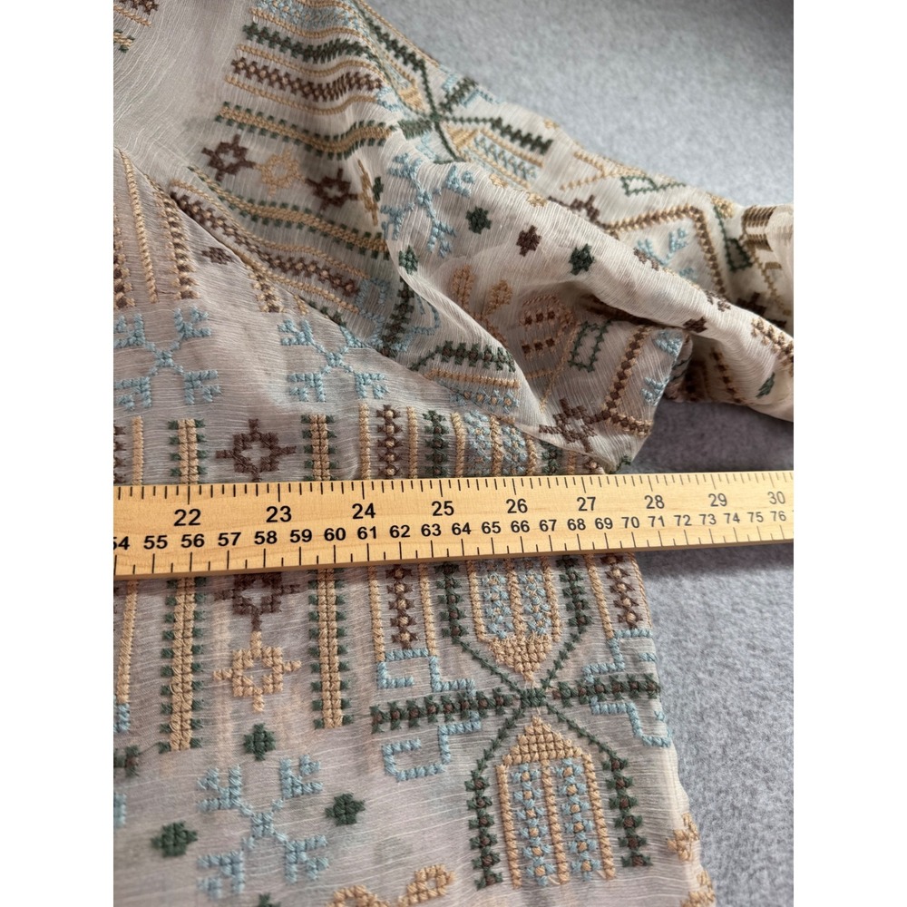 Soft Surroundings Reglan Sanibella Embroidered Boho Blouse 3X Ivory Blue Sheer - Picture 7 of 10